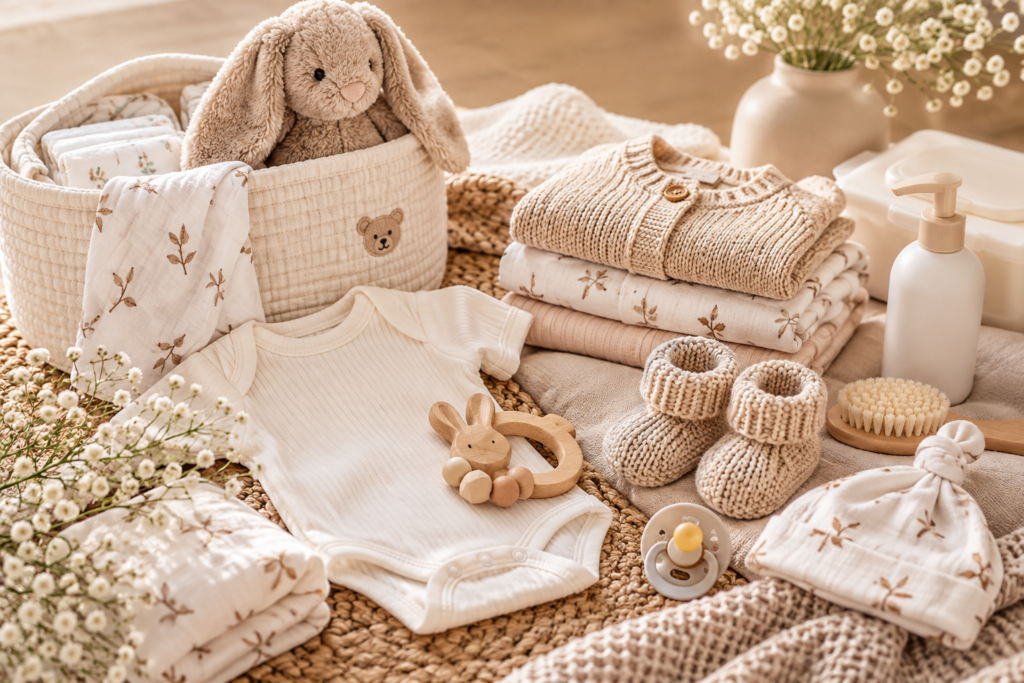 Baby uitzet checklist met benodigdheden voor een pasgeboren baby