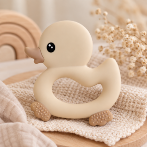 Siliconen bijtring eendje beige voor baby's vanaf 3 maanden
